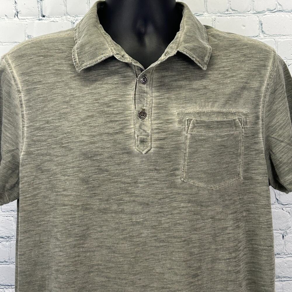 Rock & Republic Polo Shirt Distressed Look Short Sleeve Green L Large